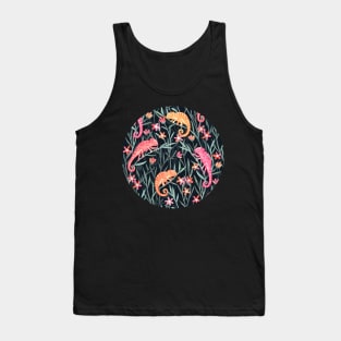 Pink and Orange Chameleons on Charcoal Tank Top